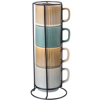 НАБОР КРУЖЕК ИЗ 4 ШТ. 270 МЛ НА МЕТАЛЛИЧЕСКОЙ ПОДСТАВКЕ-0