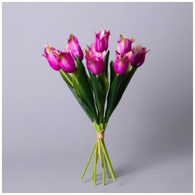 БУКЕТ ИСКУССТВЕННЫЙ ИЗ 9 ТЮЛЬПАНОВ ДЛИНА=39СМ , ЦВЕТ КАРМИН МАЛ.УП.=24ШТ-1