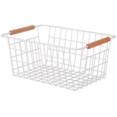 КОРЗИНА С ДЕРЕВЯННЫМИ РУЧКАМИ БЕЛАЯ 30,5*21*14 СМ (КОР=12ШТ)-0