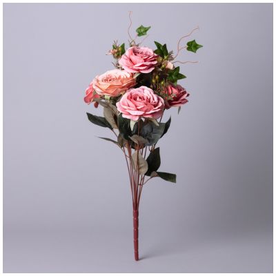 БУКЕТ ИЗ ИСКУССТВЕННЫХ РОЗ ДЛИНА=50СМ , ЦВЕТ КРЕМОВО-РОЗОВЫЙ-1