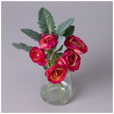 БУКЕТ ИСКУССТВЕННЫХ ЦВЕТОВ В КРУГЛОЙ ВАЗЕ ВЫСОТА= 16СМ  (МАЛ=8ШТ./КОР=64ШТ.)-1