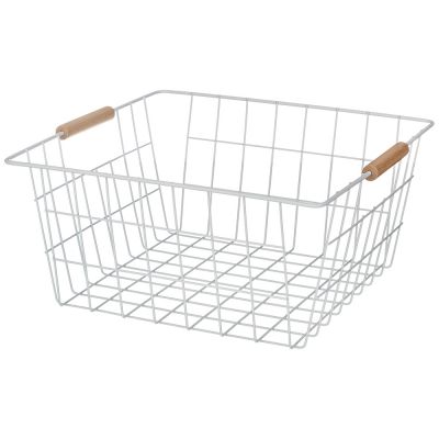 КОРЗИНА С ДЕРЕВЯННЫМИ РУЧКАМИ БЕЛАЯ 31.5*30.5*15.5 СМ (КОР=12ШТ)-0