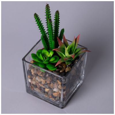 СУККУЛЕНТ ИСКУССТВЕННЫЙ В ПРОЗРАЧНОМ ГОРШКЕ 11*17СМ МАЛ.УП.=8ШТ-1
