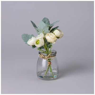 БУКЕТ ИСКУССТВЕННЫХ ЦВЕТОВ В КРУГЛОЙ ВАЗЕ ВЫСОТА= 16СМ  (МАЛ=8ШТ./КОР=64ШТ.)-0