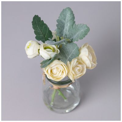 БУКЕТ ИСКУССТВЕННЫХ ЦВЕТОВ В КРУГЛОЙ ВАЗЕ ВЫСОТА= 16СМ  (МАЛ=8ШТ./КОР=64ШТ.)-1