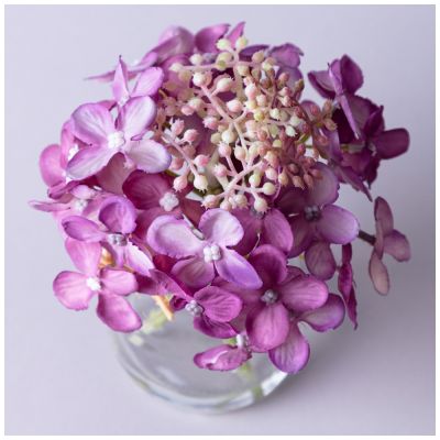 БУКЕТ ИСКУССТВЕННЫХ ЦВЕТОВ В КРУГЛОЙ ВАЗЕ ВЫСОТА= 14СМ  (МАЛ=8ШТ./КОР=64ШТ.)-1