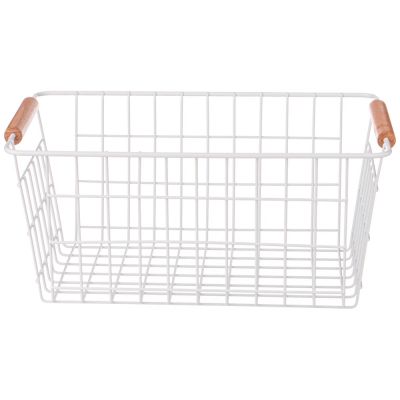 КОРЗИНА С ДЕРЕВЯННЫМИ РУЧКАМИ БЕЛАЯ 30,5*21*14 СМ (КОР=12ШТ)-1