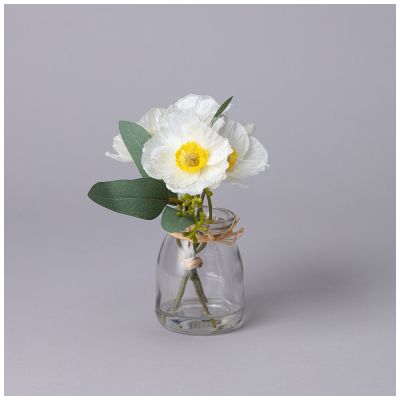 БУКЕТ ИСКУССТВЕННЫХ ЦВЕТОВ В КРУГЛОЙ ВАЗЕ ВЫСОТА= 16СМ  (МАЛ=8ШТ./КОР=64ШТ.)-0