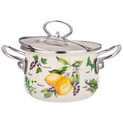 КАСТРЮЛЯ ЭМАЛИРОВАННАЯ AGNESS СО СТЕКЛЯННОЙ КРЫШКОЙ, СЕРИЯ 