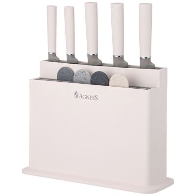 НАБОР AGNESS ИЗ 10ПР: 5 НОЖЕЙ, 4 ДОСКИ И ПОДСТАВКА, ЦВЕТ: БЕЛО-СЕРЫЙ-2