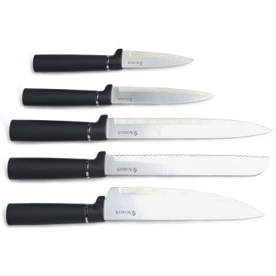 НАБОР AGNESS ИЗ 11ПР:5 НОЖЕЙ,ПОЛОВНИК,ЛОПАТКА,ШУМОВКА,ПОДСТАВКА,НОЖЕТОЧКА,НОЖНИЦЫ,ЧЕРНЫЙ МРАМОР/СЕРЫ-1