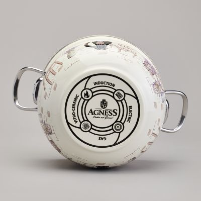 КАСТРЮЛЯ AGNESS ЭМАЛИРОВАННАЯ СО СТЕКЛЯННОЙ КРЫШКОЙ СЕРИЯ 