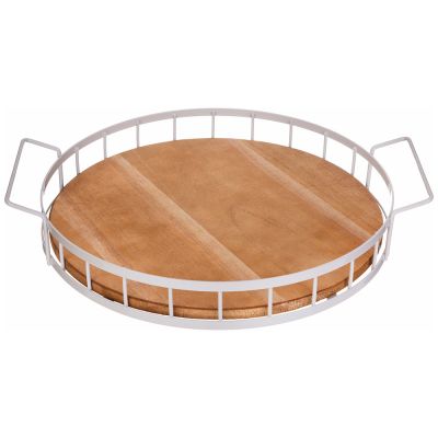 ПОДНОС ИЗ ДЕРЕВА С МЕТАЛЛИЧЕСКИМИ РУЧКАМИ  40*35*7СМ ЦВЕТ БЕЖЕВЫЙ ( КОР=8ШТ)-0