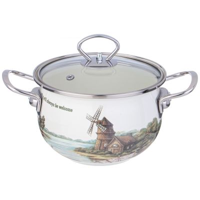 КАСТРЮЛЯ AGNESS ЭМАЛИРОВАННАЯ СО СТЕКЛЯННОЙ КРЫШКОЙ СЕРИЯ 