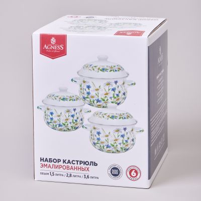 НАБОР КАСТРЮЛЬ AGNESS  ЭМАЛИРОВАННЫХ СЕРИЯ 