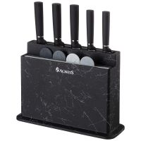 НАБОР AGNESS ИЗ 10ПР: 5 НОЖЕЙ, 4 ДОСКИ И ПОДСТАВКА, ЦВЕТ: ЧЕРНЫЙ МРАМОР