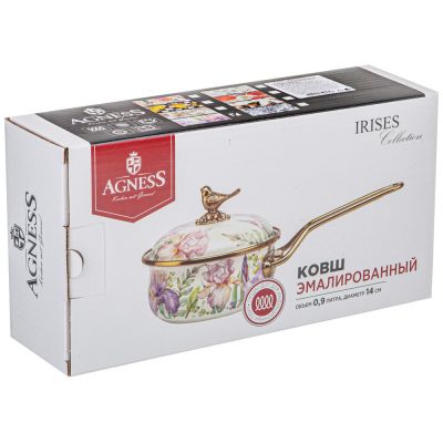 КОВШ AGNESS ЭМАЛИРОВАННЫЙ, СЕРИЯ IRISES 14СМ/0,9Л D=14 СМ  ДЛИНА=31СМ ПОДХОДИТ ДЛЯ ИНДУКЦИОН-1