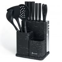 НАБОР AGNESS ИЗ 11ПР:5 НОЖЕЙ,ПОЛОВНИК,ЛОПАТКА,ШУМОВКА,ПОДСТАВКА,НОЖЕТОЧКА,НОЖНИЦЫ,ЧЕРНЫЙ МРАМОР/СЕРЫ