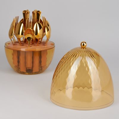 НАБОР СТОЛОВЫХ ПРИБОРОВ НА ВРАЩАЮЩЕЙСЯ ПОДСТАВКЕ, 24ПР., СТАЛЬ 18/10, ПВД ПОКРЫТИЕ-0