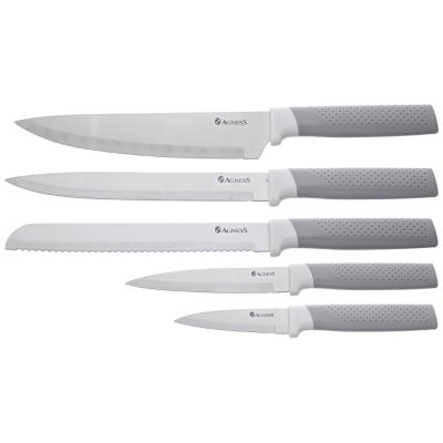НАБОР AGNESS ИЗ 9ПР: 5 НОЖЕЙ, ПОЛОВНИК, ЛОПАТКА И ШУМОВКА, ВРАЩАЮЩАЯСЯ ПОДСТАВКА, ЦВЕТ: СЕРЫЙ-4