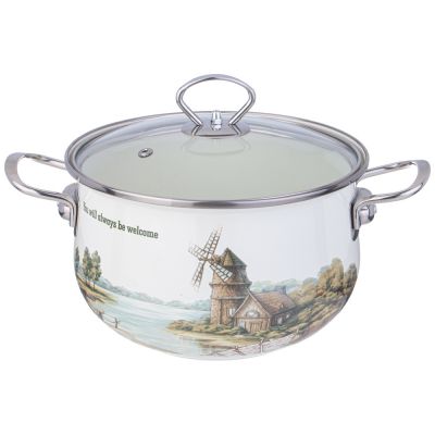 КАСТРЮЛЯ AGNESS ЭМАЛИРОВАННАЯ СО СТЕКЛЯННОЙ КРЫШКОЙ СЕРИЯ 