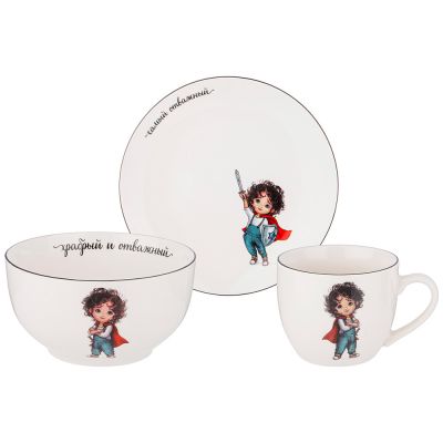 НАБОР ПОСУДЫ LEFARD САМЫЙ ОТВАЖНЫЙ, 3 ПР.: САЛАТНИК 470МЛ, ТАРЕЛКА 20СМ, КРУЖКА 220МЛ-0