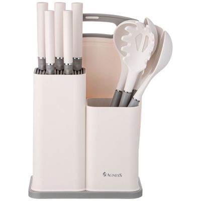 НАБОР AGNESS ИЗ 12ПР: 5 НОЖЕЙ,ДОСКА,ПОДСТАВКА,ПОЛОВНИК,ЛОЖКА,ЛОПАТКА,ШУМОВКА,ЛОЖКА ДЛЯ СПАГЕТТИ-0