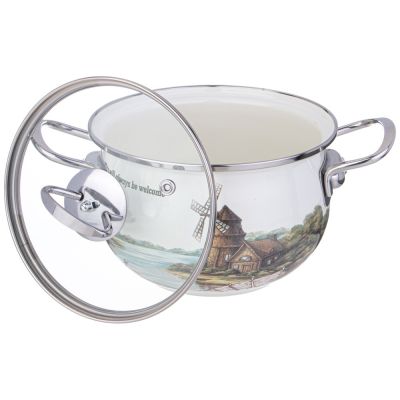 КАСТРЮЛЯ AGNESS ЭМАЛИРОВАННАЯ СО СТЕКЛЯННОЙ КРЫШКОЙ СЕРИЯ 