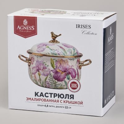 КАСТРЮЛЯ AGNESS ЭМАЛИРОВАННАЯ С КРЫШКОЙ, СЕРИЯ ФЛАНДРИЯ, 4,8Л, ДИА.22СМ-1