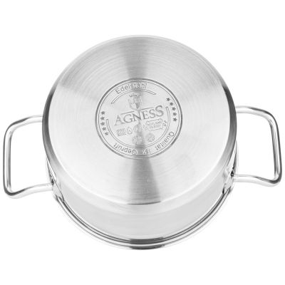 КАСТРЮЛЯ AGNESS 26X20 10,0 Л. ВЫСОКОКАЧЕСТВЕННАЯ НЕРЖ СТАЛЬ 18/10  ИНДУКЦИОННОЕ ДНО-4