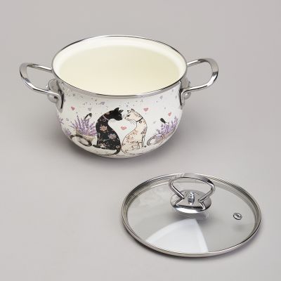 КАСТРЮЛЯ AGNESS ЭМАЛИРОВАННАЯ СО СТЕКЛЯННОЙ КРЫШКОЙ СЕРИЯ 