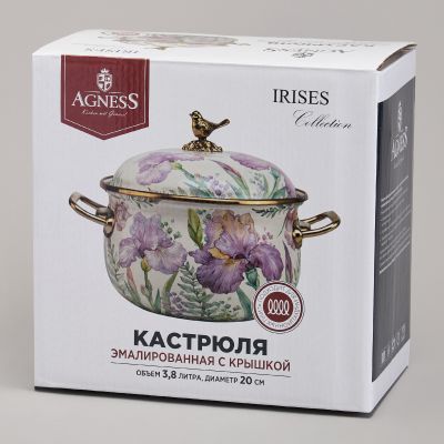 КАСТРЮЛЯ AGNESS ЭМАЛИРОВАННАЯ С КРЫШКОЙ, СЕРИЯ ФЛАНДРИЯ, 3,8Л, ДИА.20СМ-1