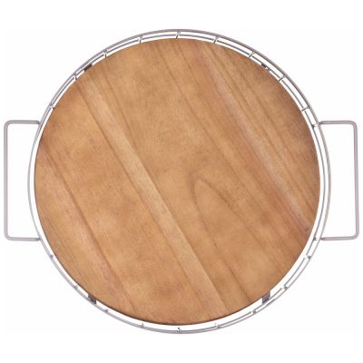 ПОДНОС ИЗ ДЕРЕВА С МЕТАЛЛИЧЕСКИМИ РУЧКАМИ  40*35*7СМ ЦВЕТ БЕЖЕВЫЙ ( КОР=8ШТ)-2