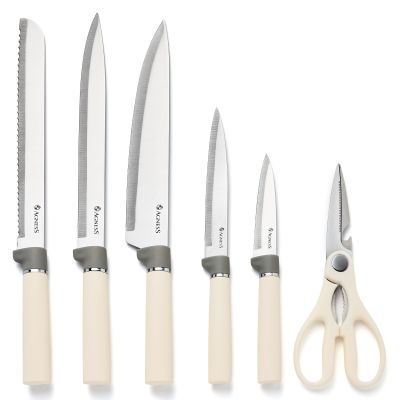 НАБОР AGNESS ИЗ 11ПР: 5 НОЖЕЙ,ПОЛОВНИК,ЛОПАТКА,ШУМОВКА,ПОДСТАВКА,НОЖЕТОЧКА,НОЖНИЦЫ, ЦВЕТ:БЕЛЫЙ/СЕРЫЙ-1