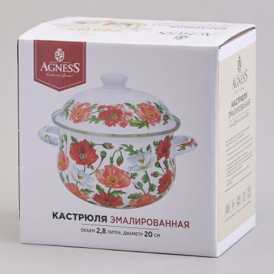 КАСТРЮЛЯ AGNESS ЭМАЛИРОВАННАЯ С ЭМАЛ.КРЫШКОЙ СЕРИЯ 