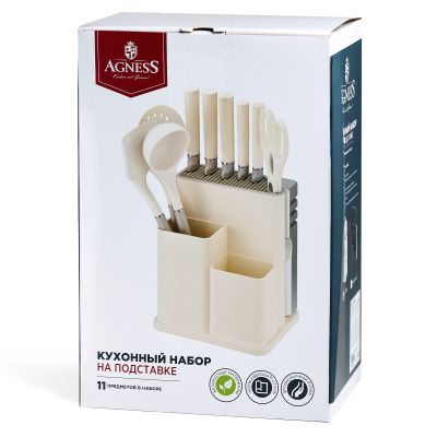 НАБОР AGNESS ИЗ 11ПР: 5 НОЖЕЙ,ПОЛОВНИК,ЛОПАТКА,ШУМОВКА,ПОДСТАВКА,НОЖЕТОЧКА,НОЖНИЦЫ, ЦВЕТ:БЕЛЫЙ/СЕРЫЙ-8