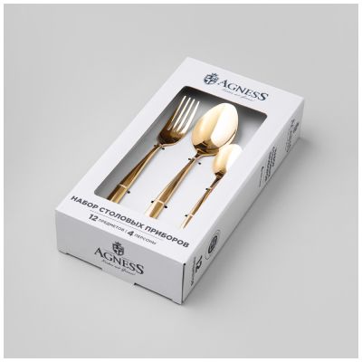 НАБОР СТОЛОВЫХ ПРИБОРОВ FIORE  AGNESS 12 ПР., ПВД ПОКРЫТИЕ, ЦВЕТ: ШАМПАНЬ, СТАЛЬ 18/0-1