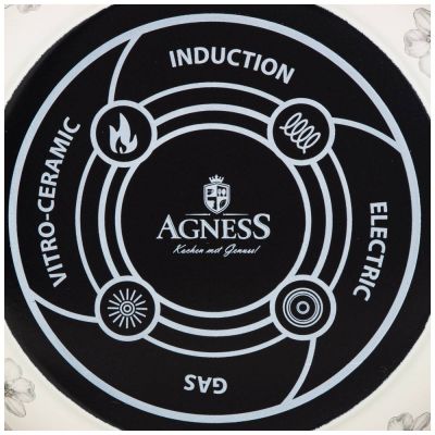 КАСТРЮЛЯ ЭМАЛИРОВАННАЯ AGNESS С КРЫШКОЙ, СЕРИЯ ЯБЛОНЕВЫЙ САД 4,8Л, ДИА.22СМ ПОДХОДИТ ДЛЯ ИНДУК.ПЛ-2