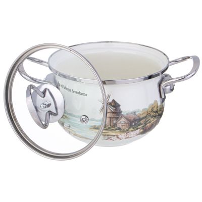 КАСТРЮЛЯ AGNESS ЭМАЛИРОВАННАЯ СО СТЕКЛЯННОЙ КРЫШКОЙ СЕРИЯ 