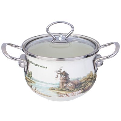 КАСТРЮЛЯ AGNESS ЭМАЛИРОВАННАЯ СО СТЕКЛЯННОЙ КРЫШКОЙ СЕРИЯ 