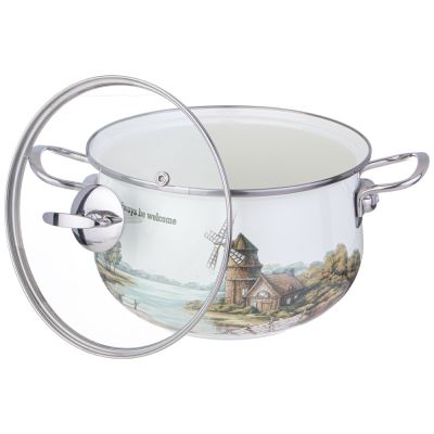 КАСТРЮЛЯ AGNESS ЭМАЛИРОВАННАЯ СО СТЕКЛЯННОЙ КРЫШКОЙ СЕРИЯ 