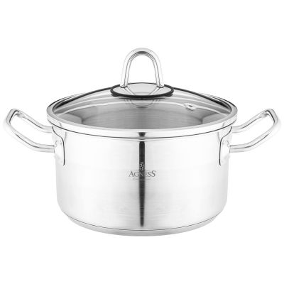КАСТРЮЛЯ AGNESS 18X10 СМ 2,3 Л ВЫСОКОКАЧЕСТВЕННАЯ НЕРЖ СТАЛЬ 18/10 СО СТЕКЛ.КРЫШКОЙ-0