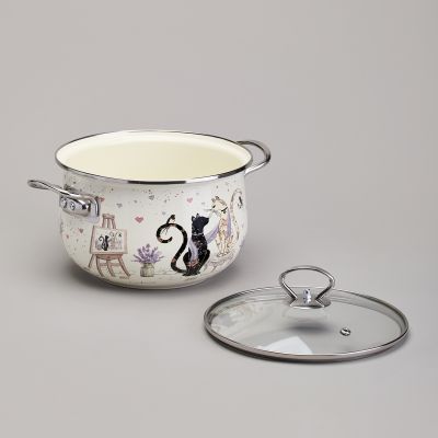 КАСТРЮЛЯ AGNESS ЭМАЛИРОВАННАЯ СО СТЕКЛЯННОЙ КРЫШКОЙ СЕРИЯ 