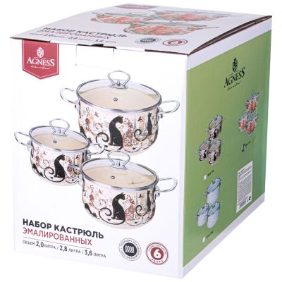 НАБОР КАСТРЮЛЬ AGNESS ЭМАЛИРОВАННЫХ СЕРИЯ 