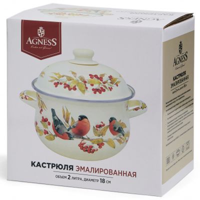 КАСТРЮЛЯ AGNESS ЭМАЛИРОВАННАЯ С ЭМАЛ.КРЫШКОЙ СЕРИЯ 