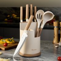 НАБОР AGNESS ИЗ 9ПР: 5 НОЖЕЙ, ПОЛОВНИК, ЛОПАТКА И ШУМОВКА, ВРАЩАЮЩАЯСЯ ПОДСТАВКА