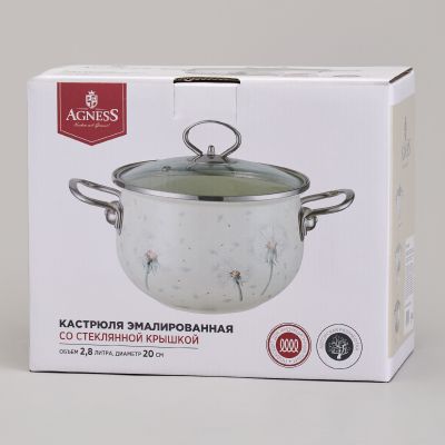 КАСТРЮЛЯ AGNESS ЭМАЛИРОВАННАЯ СО СТЕКЛЯННОЙ КРЫШКОЙ СЕРИЯ 