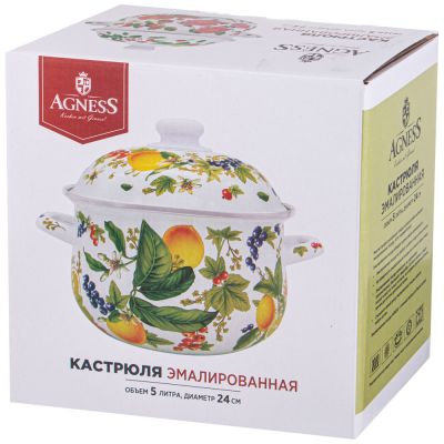 КАСТРЮЛЯ AGNESS ЭМАЛИРОВАННАЯ С ЭМАЛ.КРЫШКОЙ СЕРИЯ 