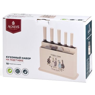 НАБОР AGNESS ИЗ 10ПР: 5 НОЖЕЙ, 4 ДОСКИ И ПОДСТАВКА, СЕРИЯ 