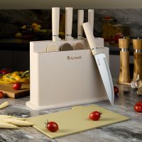 НАБОР AGNESS ИЗ 10ПР: 5 НОЖЕЙ, 4 ДОСКИ И ПОДСТАВКА, ЦВЕТ: БЕЖЕВЫЙ